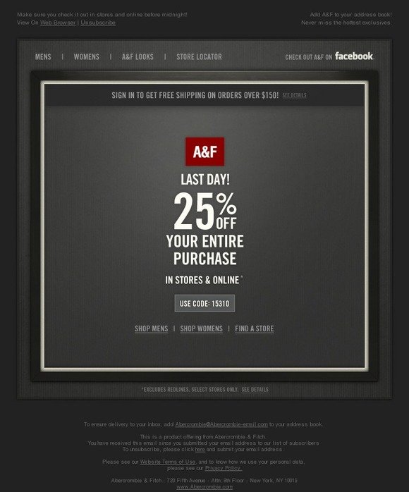 abercrombie free shipping coupon code