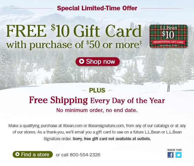 Free 10 Gift Card With Purchase Of 50 Or More