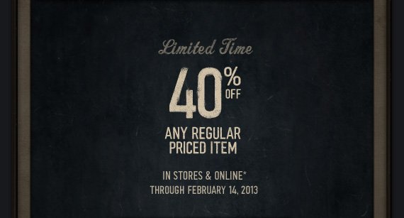 Hollister: 40% off any item ends today 