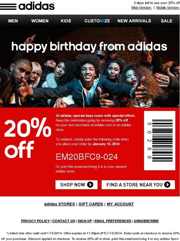 adidas birthday month discount