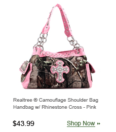 Realtree ® Camouflage Shoulder Bag Handbag w/ Rhinestone Cross - Pink
