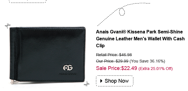 Anais Gvani® Kissena Park Semi-Shine Genuine Leather Men's Wallet With Cash Clip