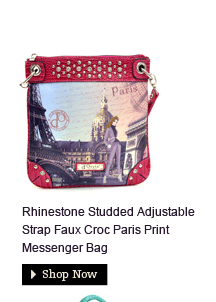 Rhinestone Studded Adjustable Strap Faux Croc Paris Print Messenger Bag
