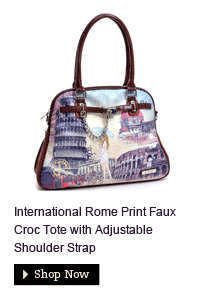 International Rome Print Faux Croc Tote with Adjustable Shoulder Strap