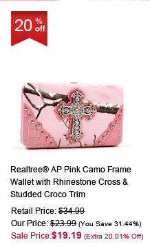 Realtree® AP Pink Camo Frame Wallet with Rhinestone Cross & Studded Croco Trim