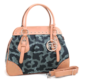 Anais Gvani® Large Camouflage Satchel with Logo Charmed Tassel and Studded Accent-Black/Grey