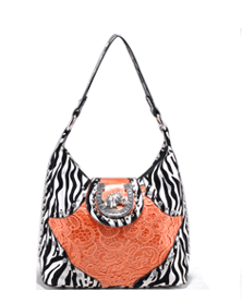 Studded Zebra Print Shoulder Bag w/ Western Theme Ornament
