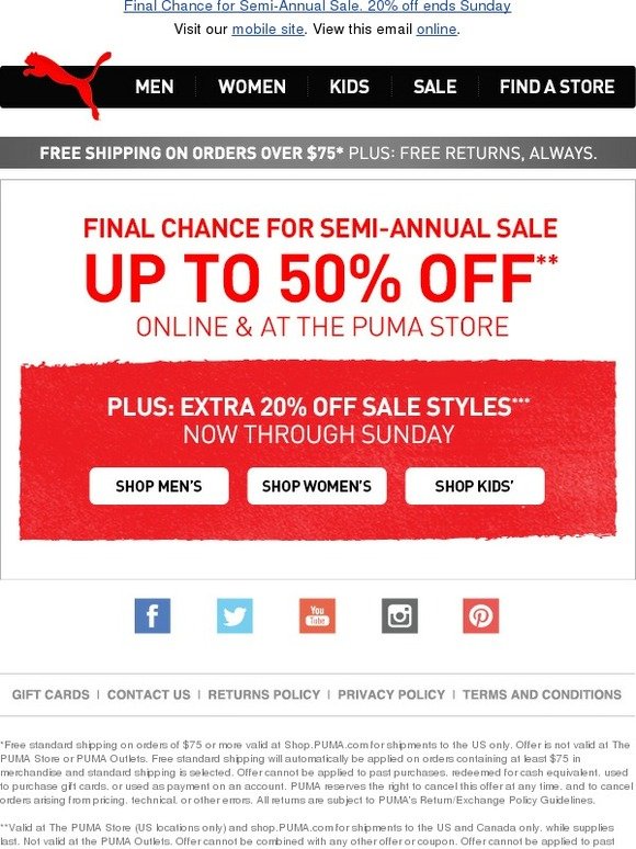 puma free shipping coupon code 2014