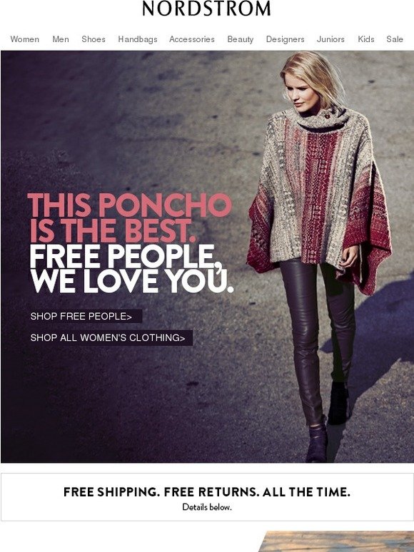 nordstrom: cozy up with free people ponchos, sweaters