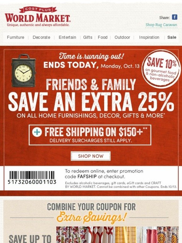 Cost Plus World Market: Final Hours! 25% Friends and Family coupon + FREE SHIPPING. | Milled