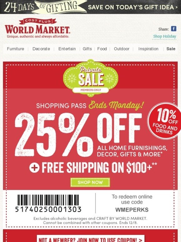 Cost Plus World Market: Very Merry! 25% coupon, 50% off Pashminas AND 50% off Bodum Coffee and ...