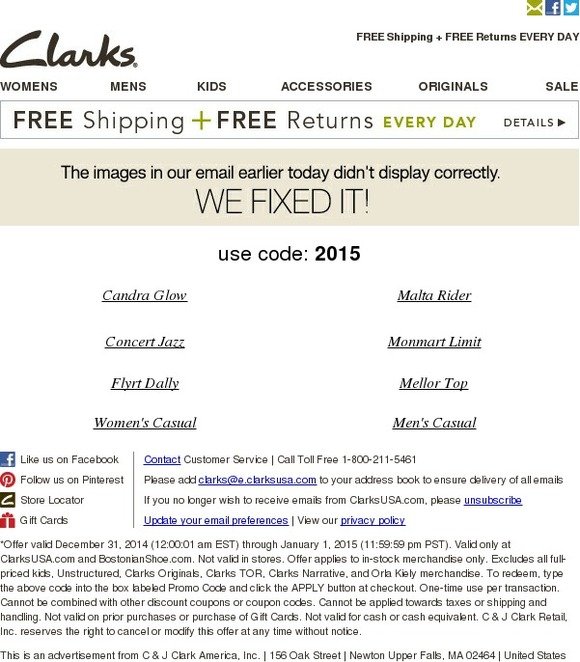 clarks usa promo code 2015