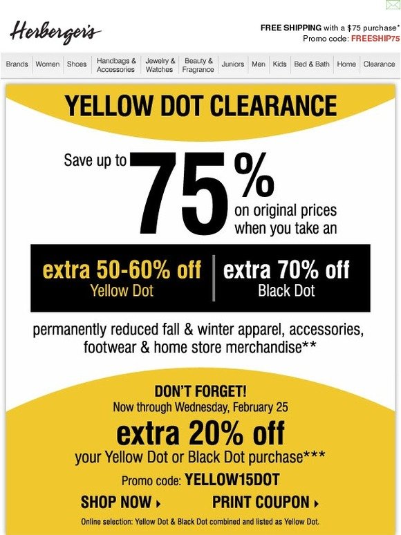 Herbergers: EXTRA 20% off Yellow Dot Coupon ☑ | Milled