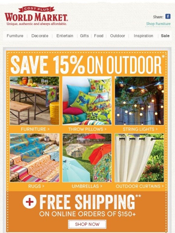Cost Plus World Market: Here comes the sun. 15% coupon + your local ad is here. | Milled