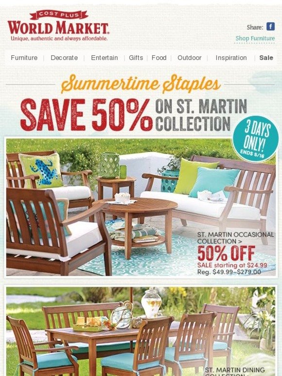 Cost Plus World Market: Save 50% on our popular St. Martin Outdoor Furniture Collection. | Milled
