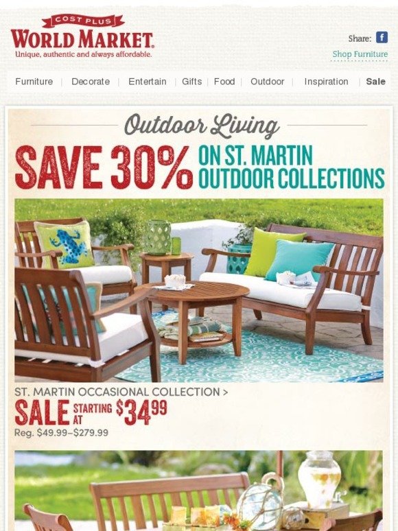 Cost Plus World Market: 30% off St. Martin Outdoor Furniture + up to 50% off ALL Outdoor Pillows ...