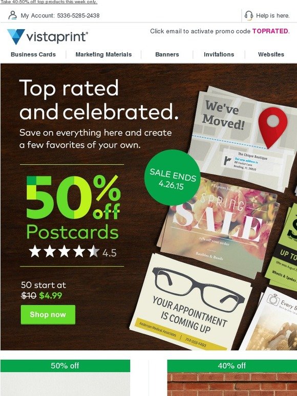 Vistaprint: 50% off postcards and 40-50% off other top products. | Milled