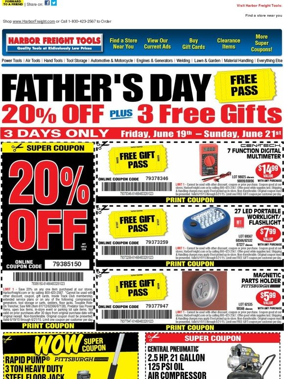 Harbor Freight Tools: Father's Day Free 