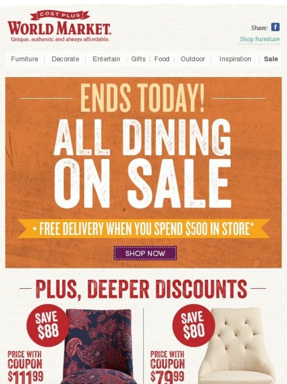 Cost Plus World Market: Here&#39;s your last chance--Super Deep Dining Cuts + extra 20% coupon. | Milled