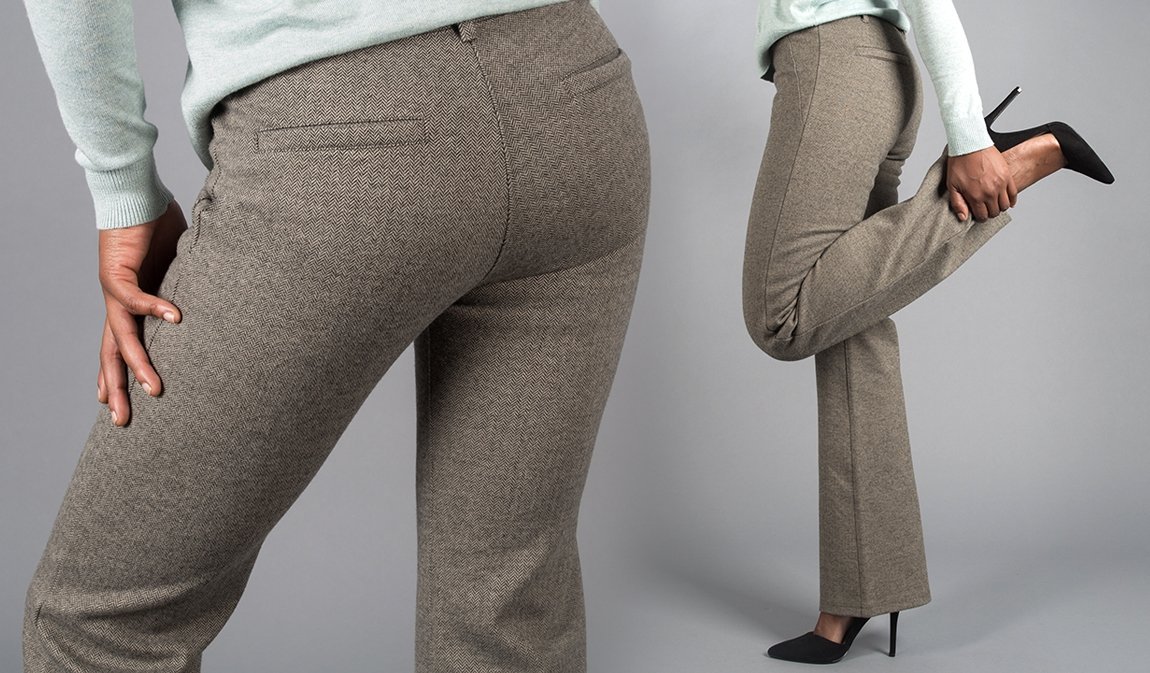Betabrand: New Dress Pant Yoga Pants - Silver & Herringbone | Milled