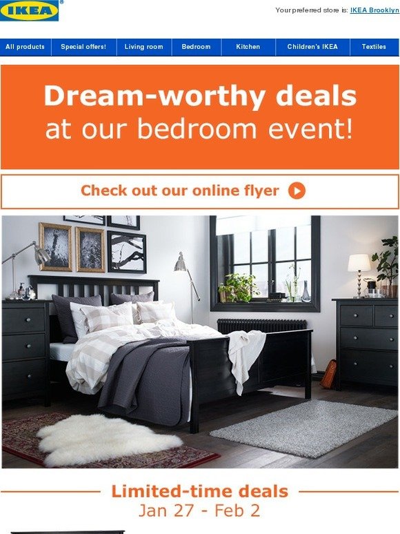 ikea: -save big at our bedroom event! | milled