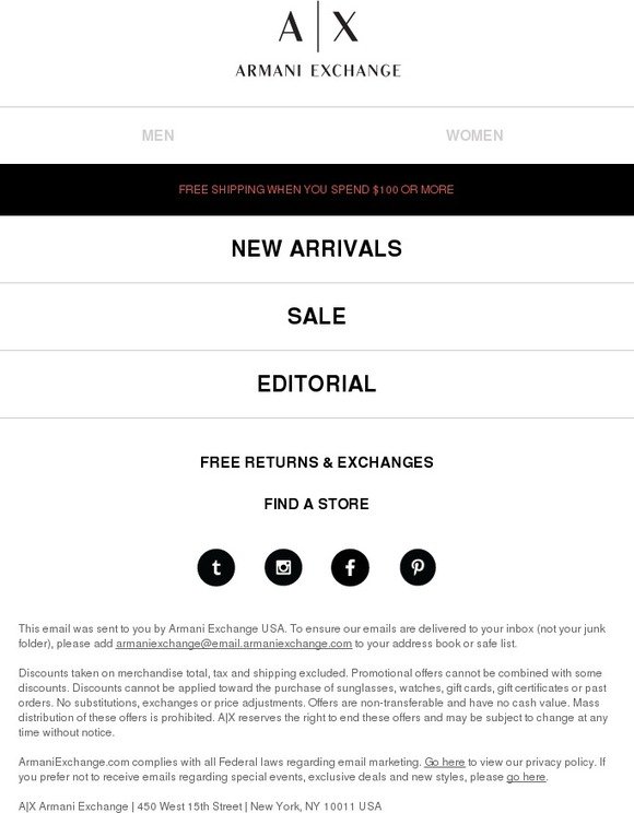 armani exchange in store coupon