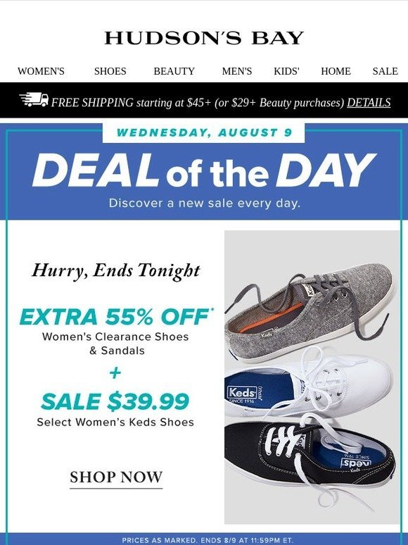 Hudson's Bay: TODAY ONLY: EXTRA 55% OFF 