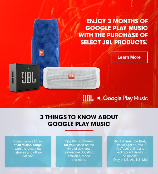 JBL: JBL x Google Play Music \u003d 3 Months 