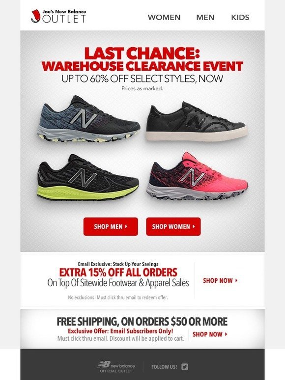 Joe\u0027s New Balance Outlet: LAST CALL l Clearance Event + Extra 15% Off  (Email Exclusive) | Milled