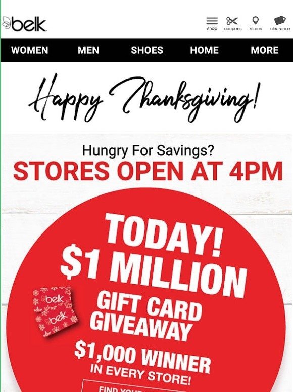 Belk Happy Thanksgiving How About A 1m Gift Card Giveaway Milled