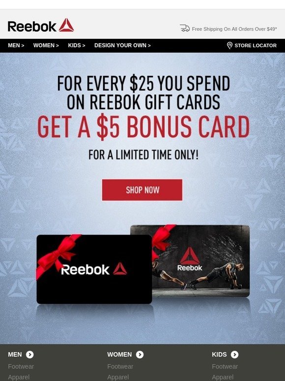 reebok gift card |Trova il miglior 