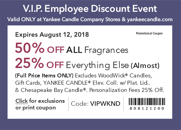 Yankee Candle Company Your 50 Off Employee Discount Code S Inside Milled
