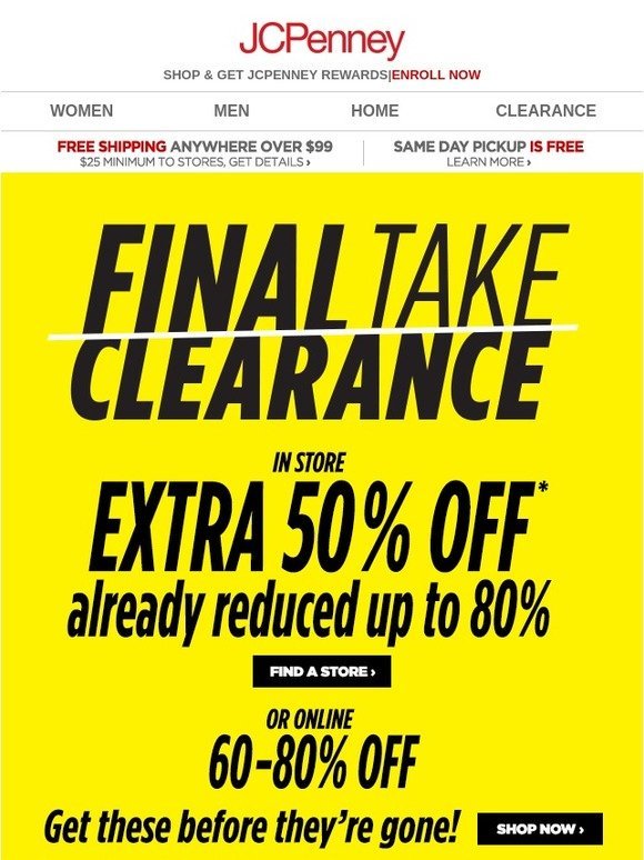 JC Penney: FINAL TAKE CLEARANCE: Up to 