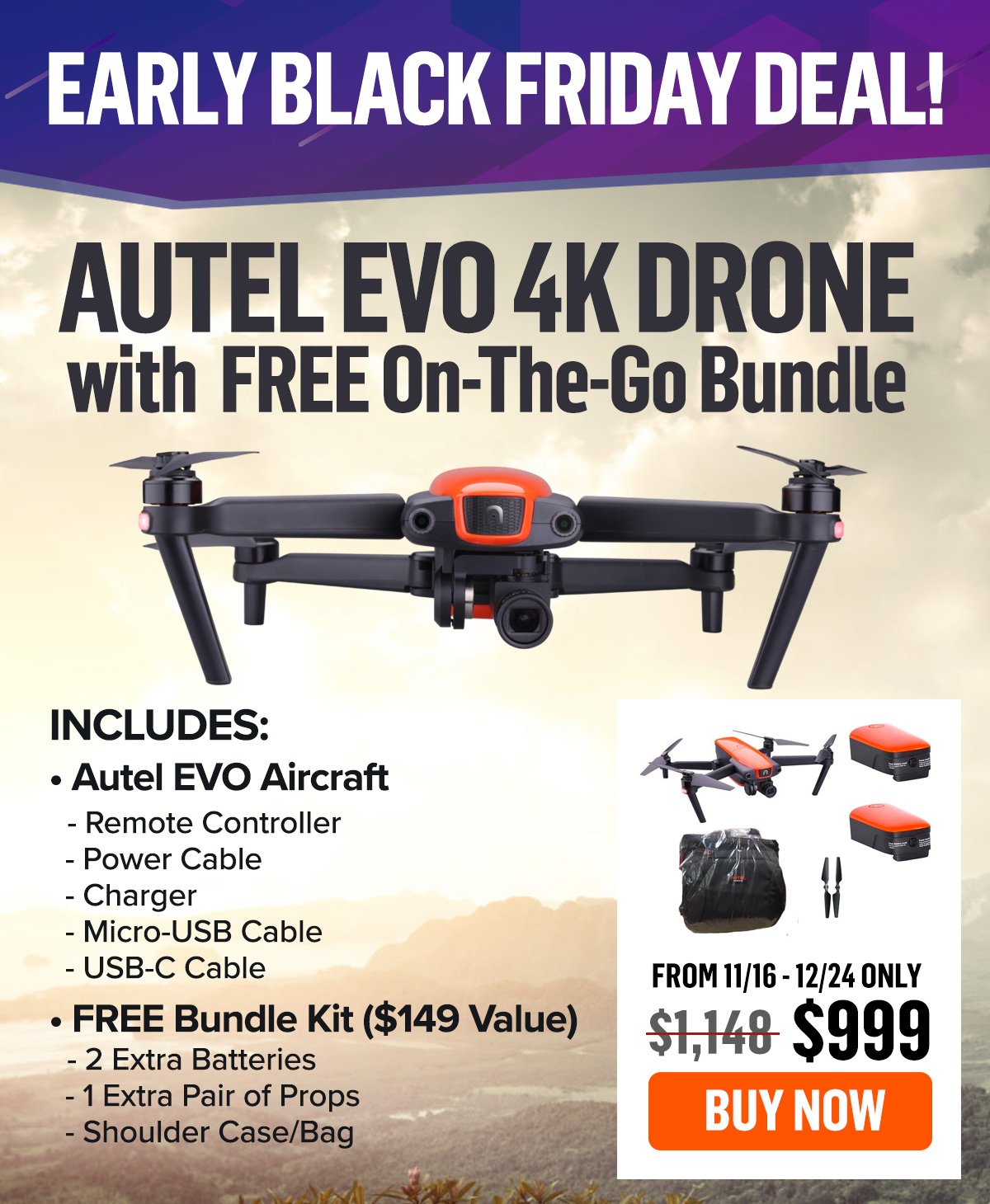 Drone Nerds Early Black Friday Deal Autel Evo 4k Drone W Free On The Go Bundle Milled
