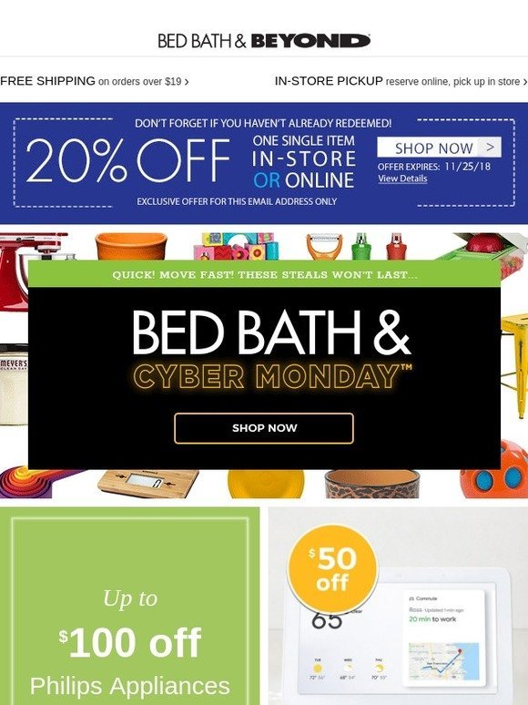 Bed Bath And Beyond Cyber Monday Deals One Day Early Your Last Chance To Use Your 20 Coupon Milled