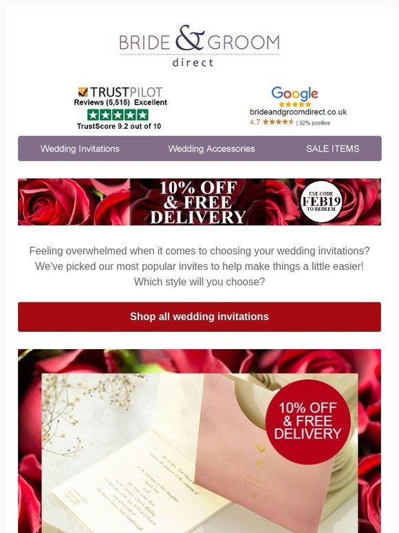 Bride And Groom Direct Re 10 Off Your Fave Invites Milled