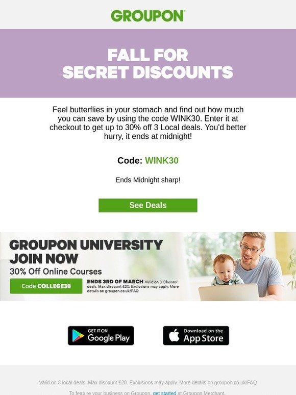 Groupon Uk Don T Miss Out On Up To 30 Extra Off The Best Local Deals Milled