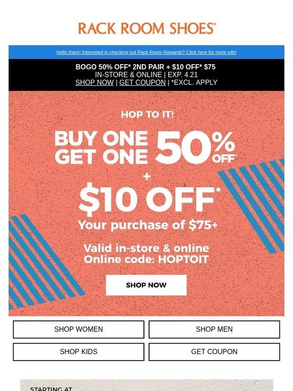 rack room shoes coupon $10