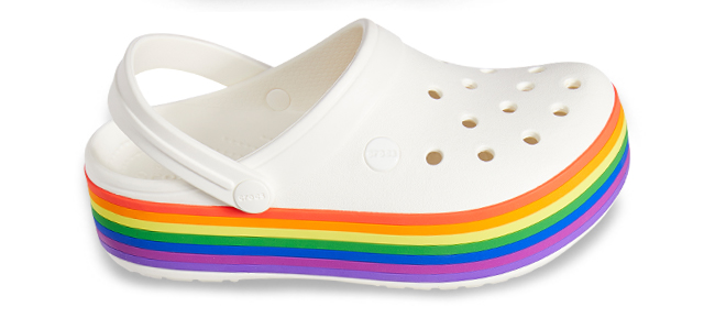 white rainbow platform crocs