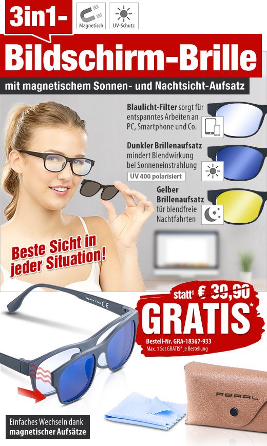Pearl: 0,- statt 39,90 EUR: 3in1-Bildschirm-Brille mit