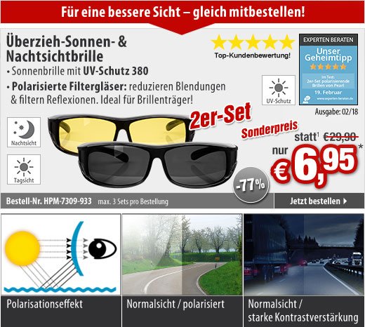 Pearl: 0,- statt 39,90 EUR: 3in1-Bildschirm-Brille mit magnetischem Sonnen-  und Nachtsicht-Aufsatz