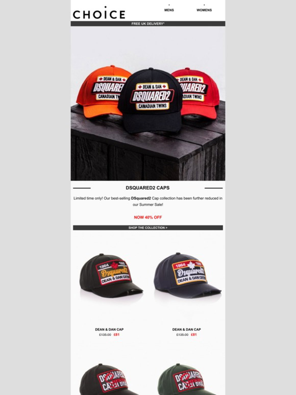 Off DSquared2 caps in the Summer Sale 