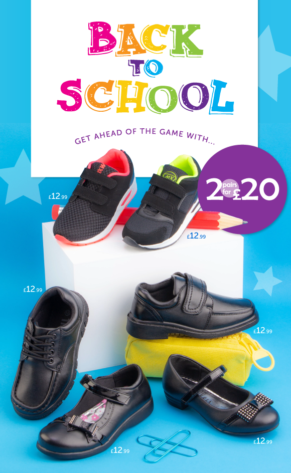 Shoe Zone: Inside: 2 for £20 on school 