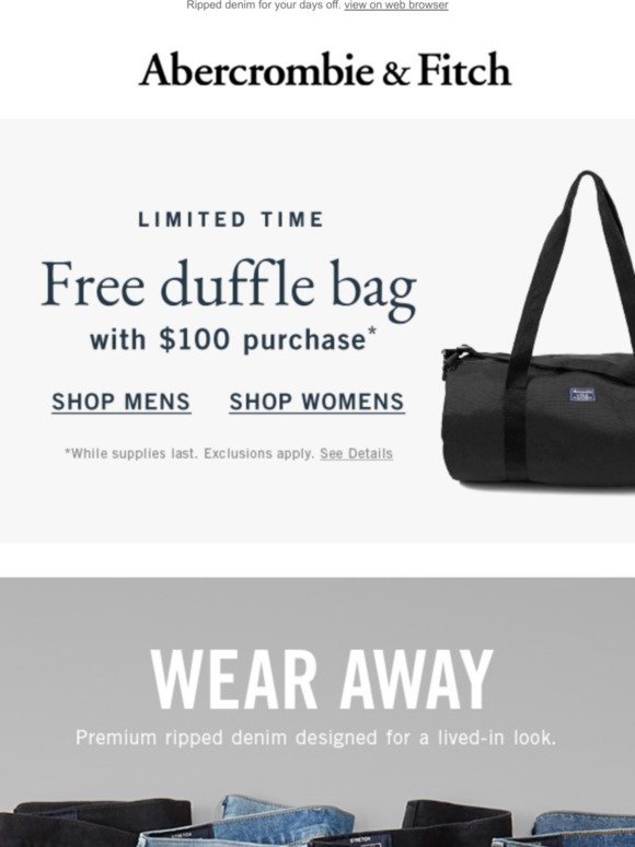 abercrombie & fitch free duffle bag