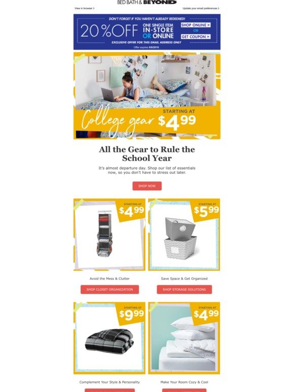 Bed Bath and Beyond: OPEN NOW: Dorm essentials starting at ...