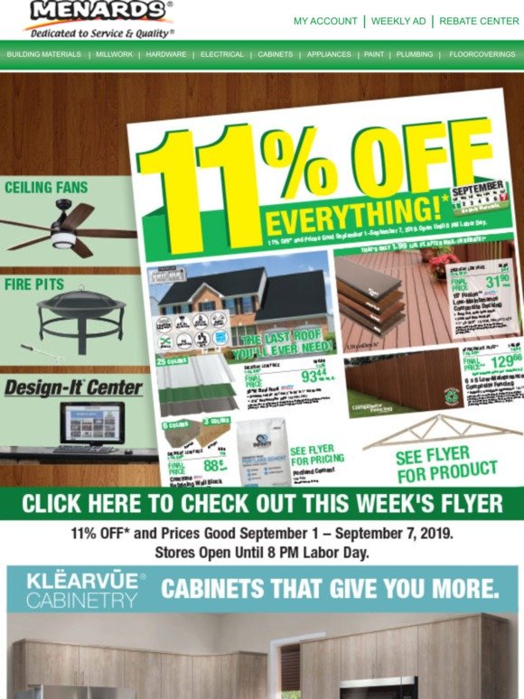 Menards: Labor Day Savings &gt;&gt; 11% Off Everything!* | Milled
