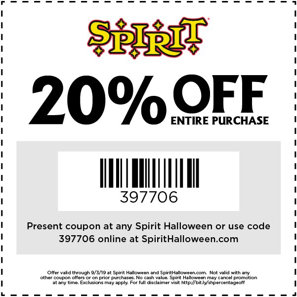 Spirit Halloween Today Only Take 20 Off Everything Milled