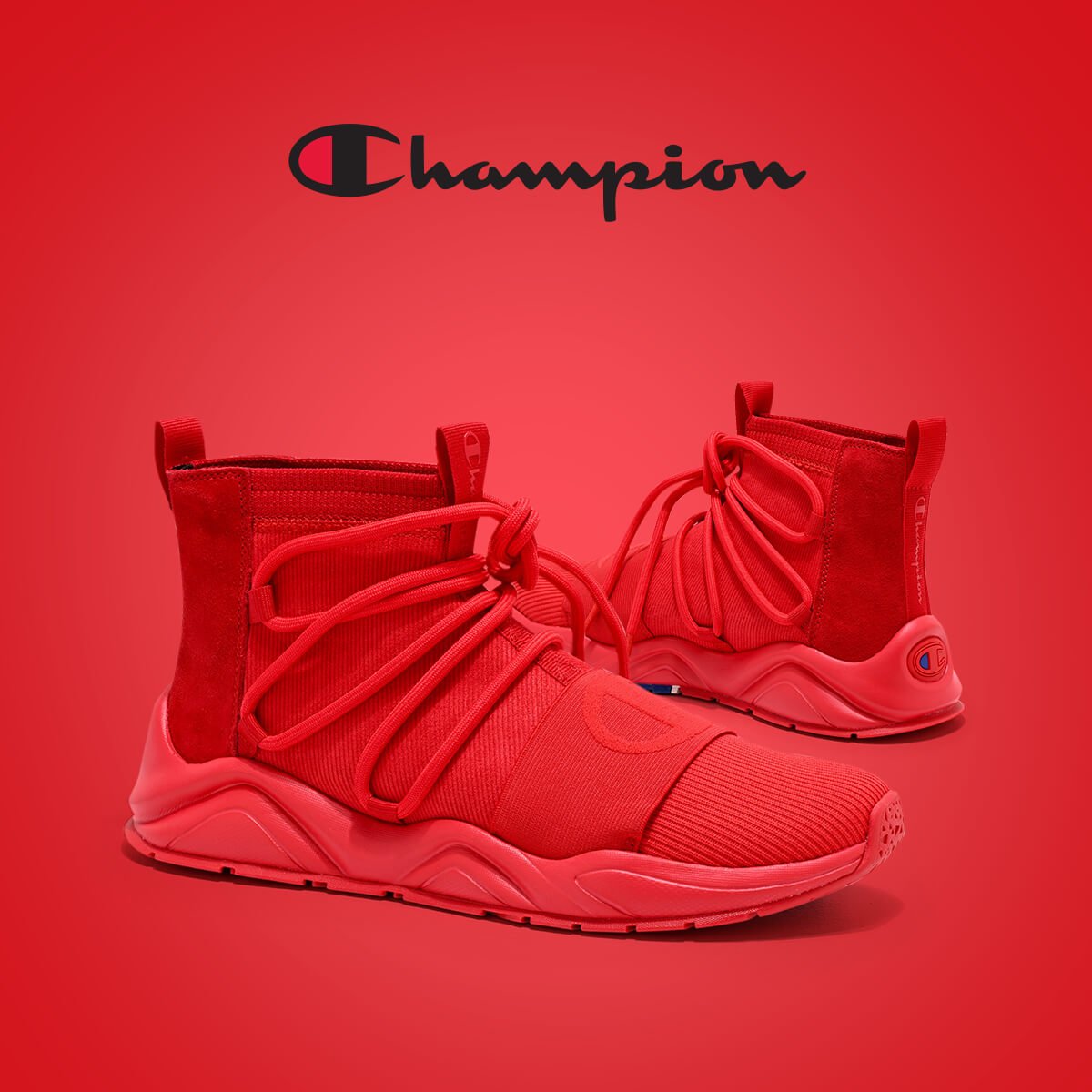 red high top champion shoes