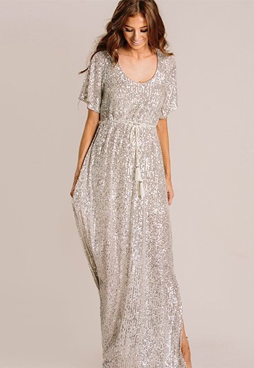 celia silver sequin maxi dress