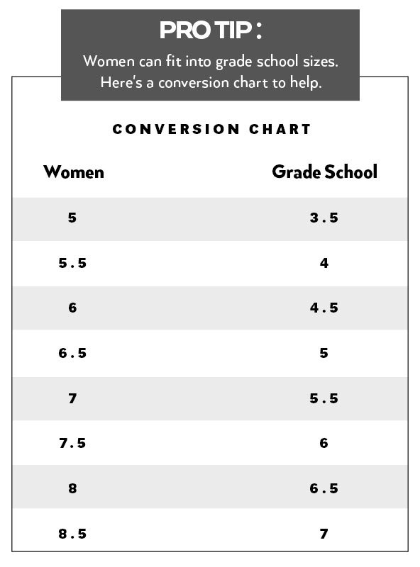 womens size to grade school size